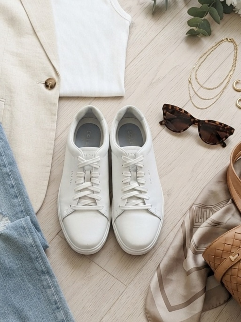 Cole Haan White Leather Lace-Up Court Sneakers